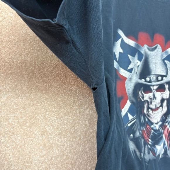 VINTAGE USA Y2K Black Thunder Sportswear Skull Rebel Cowboy Shirt Size 2XL FLAW‎ - Picture 3 of 7